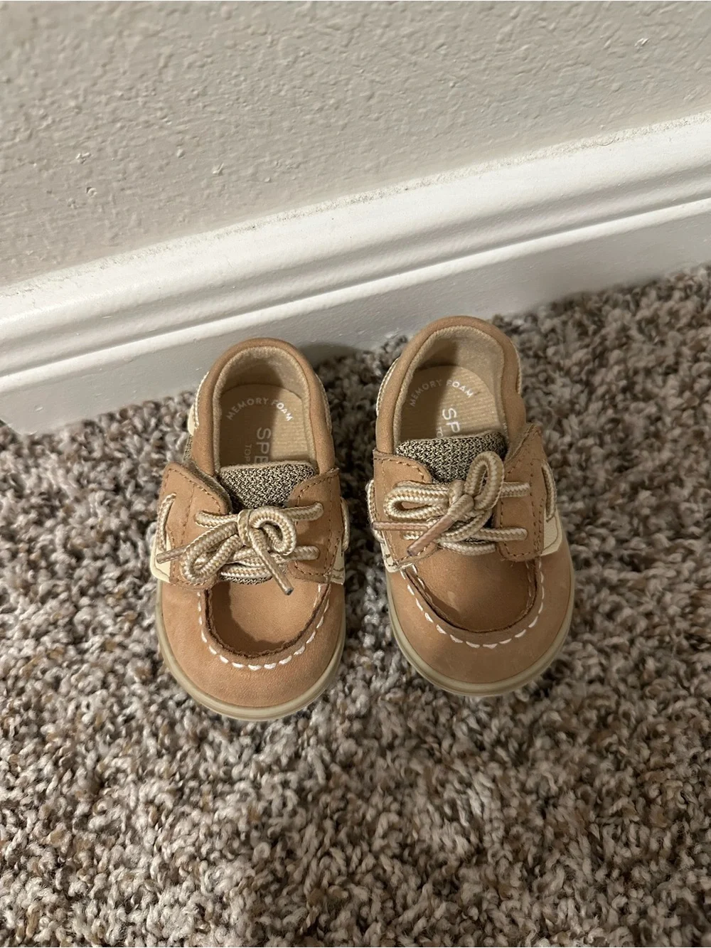 Sperry Tan Baby Boat Shoes with Beige Accents